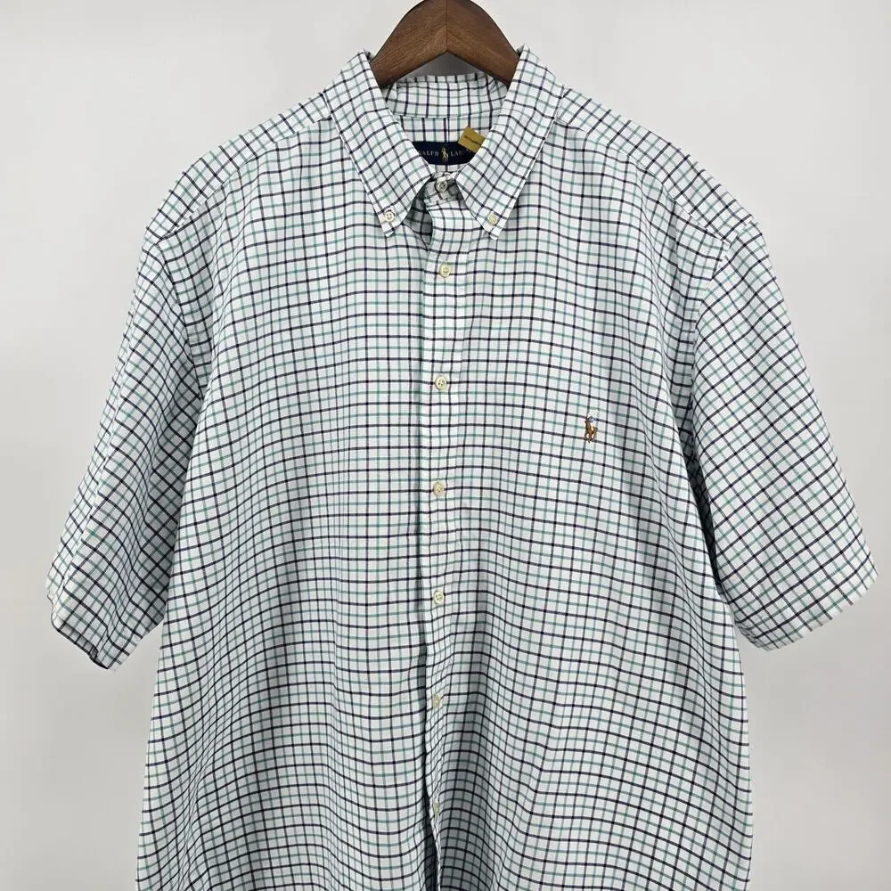 Polo Ralph Lauren White Check Flesh Pony Short Sleeve Button Down Shirt Men 2XB
